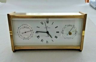 Vtg Hamilton Clock Weather Station Swiss Thermometer Barometer Brass Desk Mcm