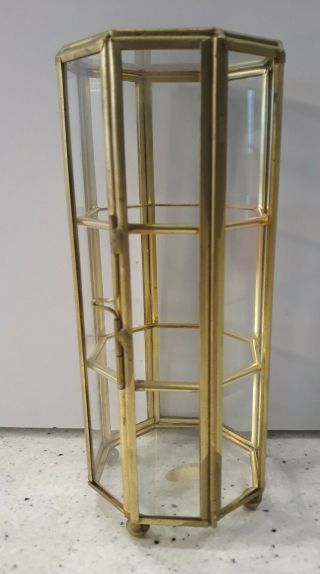 Rare Vintage Miniature Brass & Glass 3 Tier Octagon Curio Display Case 6 1/2 " H