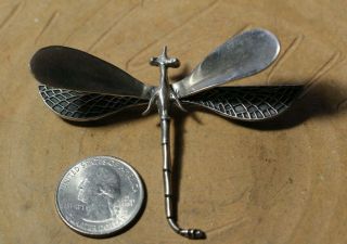 Vintage 925 Sterling Silver Mexico Large Textured Dragonfly 3 " X 2 1/2 " Signed