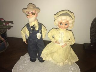 Vintage Dish Soap Bottle Dolls Handmade Old Couple Granny Grandpa Yellow