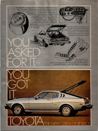 Toyota Celica Gt Liftback Vehicle Car You Asked For It 1976 Vintage Print Ad