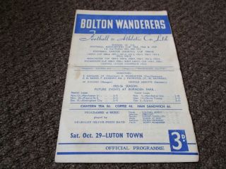 Bolton Wanderers V Luton Town 1955/6 October 29th Vintage