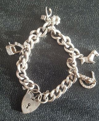 Vintage Sterling Silver Chunky Charm Bracelet With 4 Charms