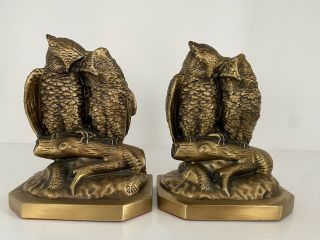 Vintage Heavy Brass Owl Couple Bookends Pm Philadelphia Ornate Decor Office
