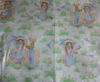 Vintage Sears Flat Twin Bed Sheet Fabric Country Children Prairie Kids Bluebird
