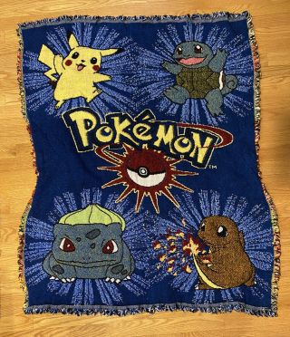 Vintage 1990’s Pokemon Tapestry Woven Knit Throw Blanket