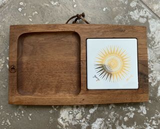 Vintage Mid Century Danish Modern Cheese Board W/ Tile - Georges Briard Gold
