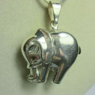 Vintage Estate 3 - D Elephant Sterling Silver 925 Pendant With 925 Chain