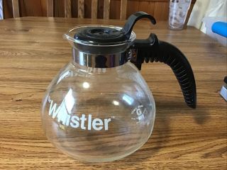 Very Good,  Vintage Gemco The Whistler 8 Cup Glass Coffee Tea Pot W Black Handle