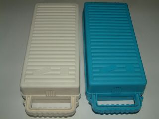 2 Vintage Cassette Tape Storage Cases Hold 12 Tapes Blue & White