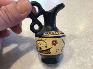 Vintage 3 " Mini Urn Pitcher Vessel Pot Pottery Hand Made,  Painted In Greece