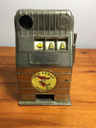 Vintage Las Vegas Nevada Jackpot Slot Machine Dime Bank Metal Toy