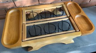 Fun Interesting Unique Vintage Wood Wire Glass Carrying Caddy Mid Century Modern