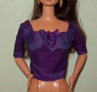 Vintage Barbie Tnt Doll Clothes Purple Shirt Top Blouse T461