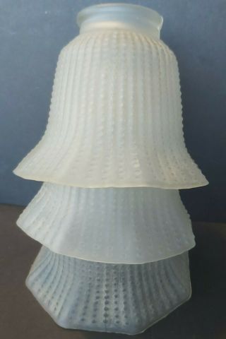 3 Vintage Etched Frosted Glass Tulip Lamp Shade Hob Nail Pattern No Gallerys