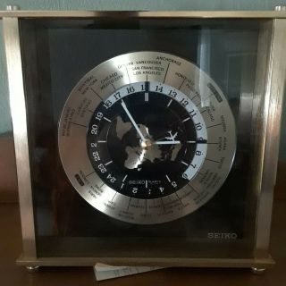 Vintage Seiko Quartz Desk Mantle World Time Zone Clock With Airplane Second Hand