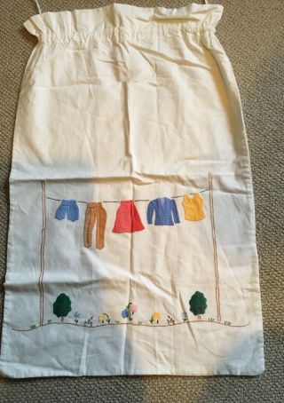 Vintage Appliqué/ Embroidered Laundry Bag White