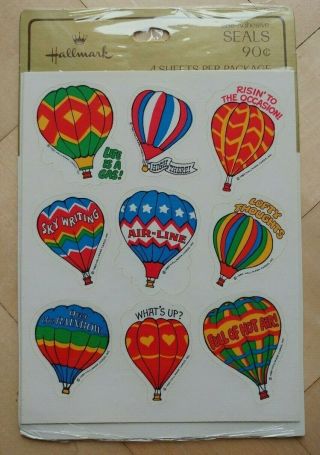 Vintage Hallmark Stickers Seals Hot Air Balloons 1980 Package 4 Sheets