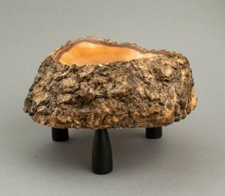 Heavy Vintage Natural Edge Turned Wood Wooden Bowl On Legs