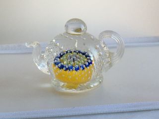 Vintage Scottish John Deacons Teapot Thistle Cane &millefiori Glass Paperweight