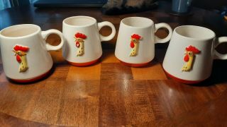 Set Of 4 Vintage 1960 Holt Howard Tapered 3d Rooster Coffee Mug Cup