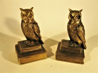 Vintage Cast Brass Owl Bookends Unsigned Great Detail