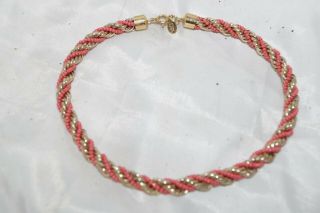 Lanvin Paris Vintage Choker Necklace Coral & Gold Twisted Rope Chain