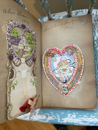 Vtg Scrap Book Full Of 45 Vintage Valentine’s Day Greeting Cards 3