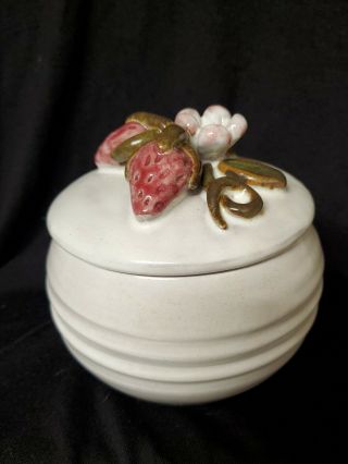Vintage Pottery Strawberry Trinket Box Hand Painted/signed Rackliffe Pottery