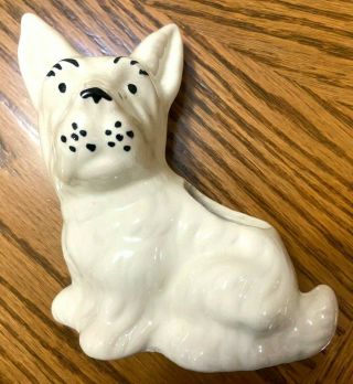 Vintage White Scottish Terrier Scottie Dog Ceramic Fredericksburg Planter 1950 