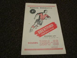 Brentford V Bradford City 1954/5 F.  A.  Cup 3rd Round January 8th Vintage