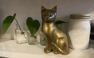 Mcm Vintage Brass Sitting Cat Figurine Statue Mid Century Modern