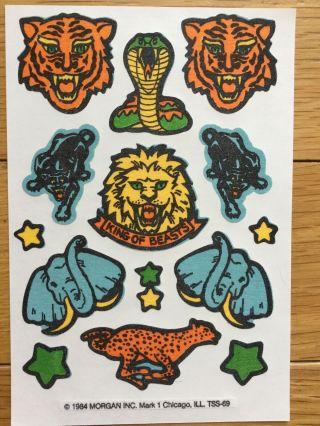Vintage 1984 Mark 1 Fuzzy Flocked Sticker Sheet Wild Animals King Of Beasts