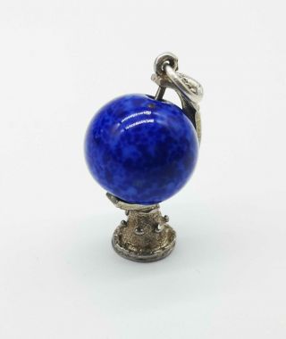 Vintage Sterling Silver Lapis Lazuli Revolving World Globe Charm