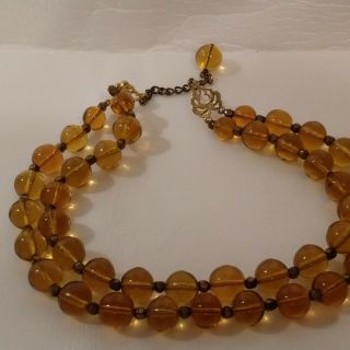 Vintage Art Deco Amber Glass Bead Necklace Estate Costume Jewelry Czech