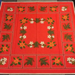 Big Vintage Swedish Christmas Tablecloth Flowers Handprint Design Inger Aberg
