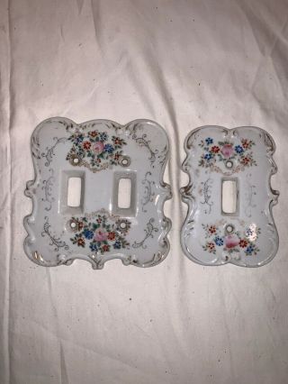 Set Of 2 Vintage Porcelain Hand Painted Light Switch Covers