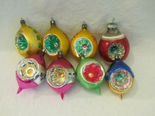 8 Vintage Hand Painted Indent Glass Christmas Tree Ornaments