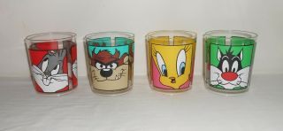 Vintage 1991 Zak Designs 4 Looney Tunes Plastic Cups Bugs Taz Tweety Sylvester