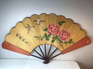 Large Vintage Japanese Bamboo? Folding/ Hanging Fan 53”,  Wood Handle Asian