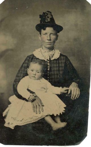 Vintage Tintype Photo Of Mother And Child