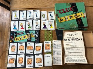 Vintage 1949/50 Parker Bros Clue Game Box W/ Board,  Lead Pipe Complete
