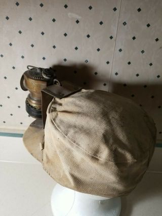 Vintage COAL MINERS HAT Cloth Canvas with Carbide Lamp 2