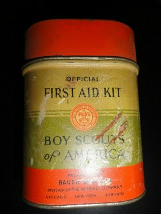 Vintage Bsa Boy Scouts Official First Aid Kit Tin Container Bauer & Black 1932