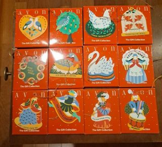 12 Different Vintage Avon 12 Days Of Christmas Ornaments Metal Double Sided