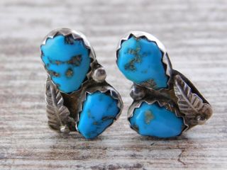 Vintage Old Pawn Sterling Silver Navajo Stunning Turquoise Clip - On Earrings