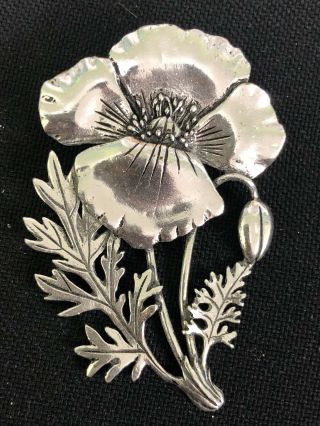 Vintage Large Silver Tone Flower Brooch Signed Masj (b.  320)
