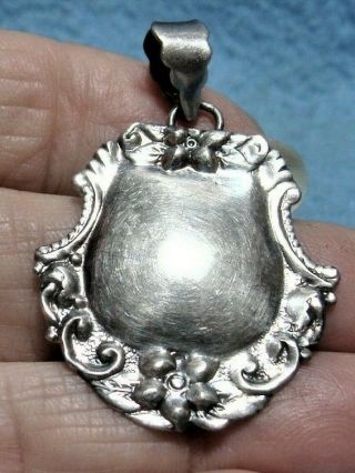 Antique Late 1800s Ornate Victorian Sterling Silver Ladies Pendant No Monogram