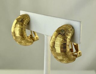 Vintage Christian Dior Gold Tone Half Hoop Clip Earrings Signed