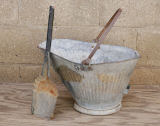 Vintage Rustic Fireplace Coal Scuttle Ash Bucket Planter,  Vintage Coal Shovel